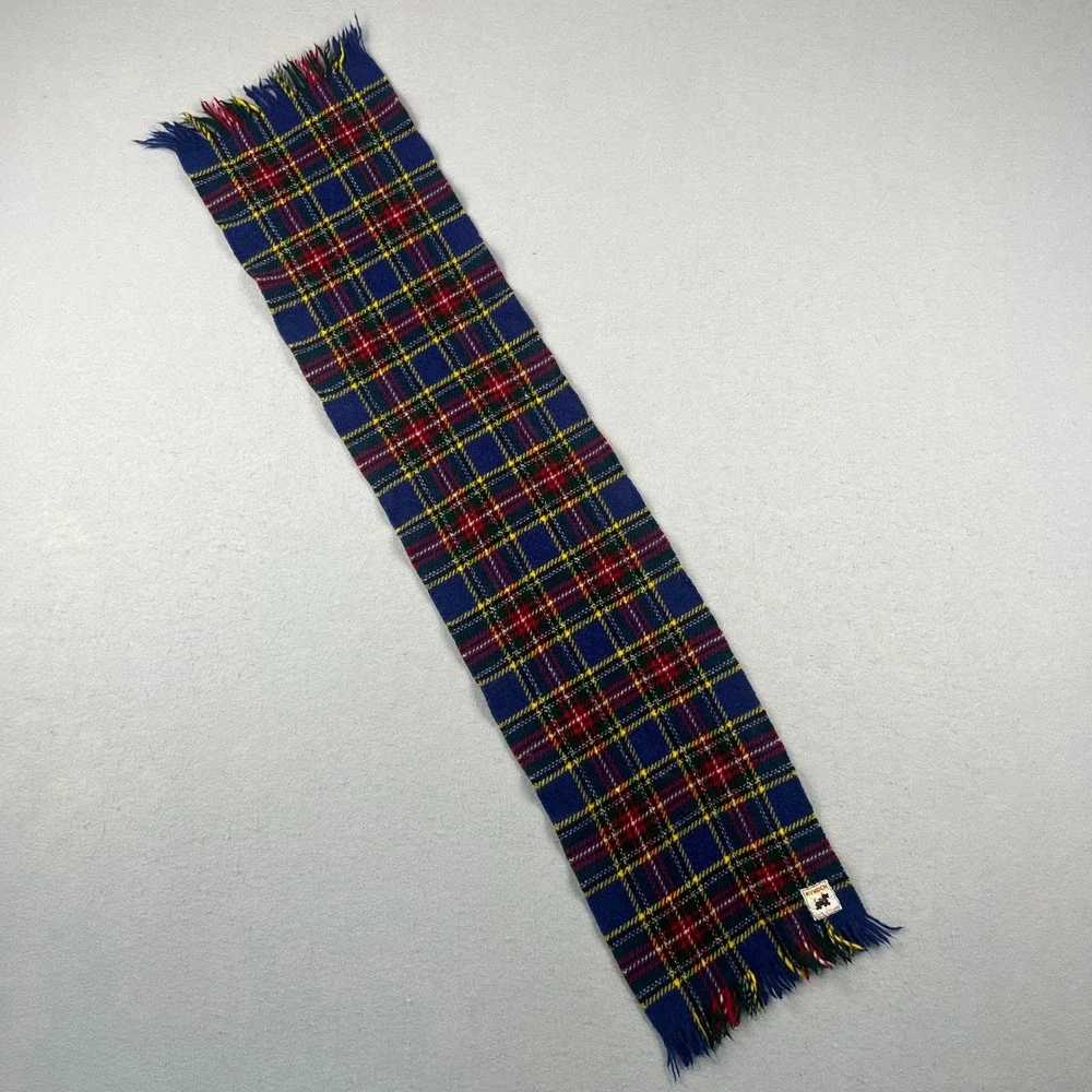 Kynoch Scarf Unisex Blue Plaid Wool Tartan Keith Scotland Vintage Scottie Dog
